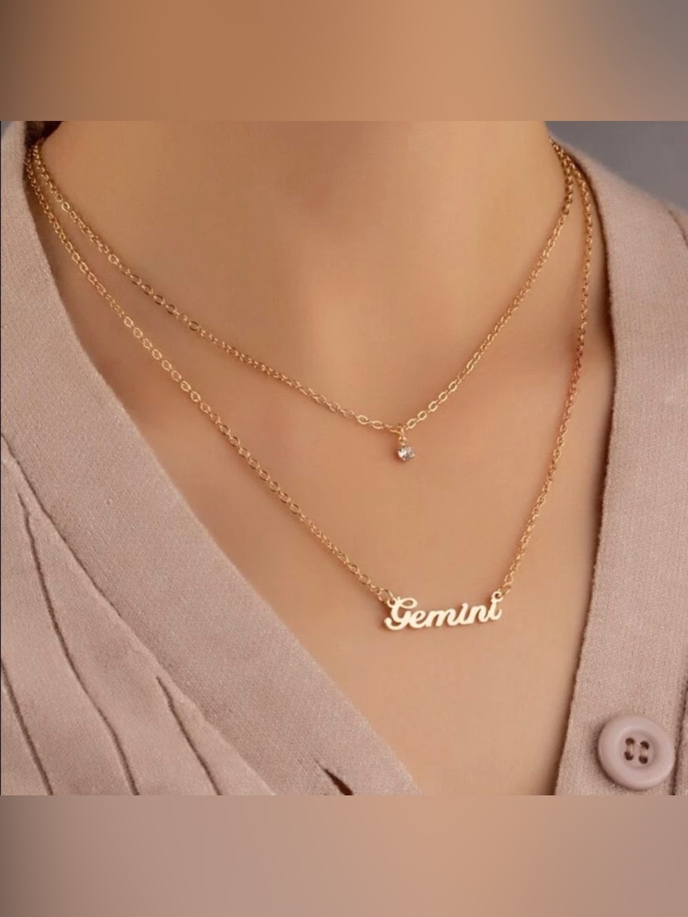 Gold Rhinestone Gemini Layered Necklace